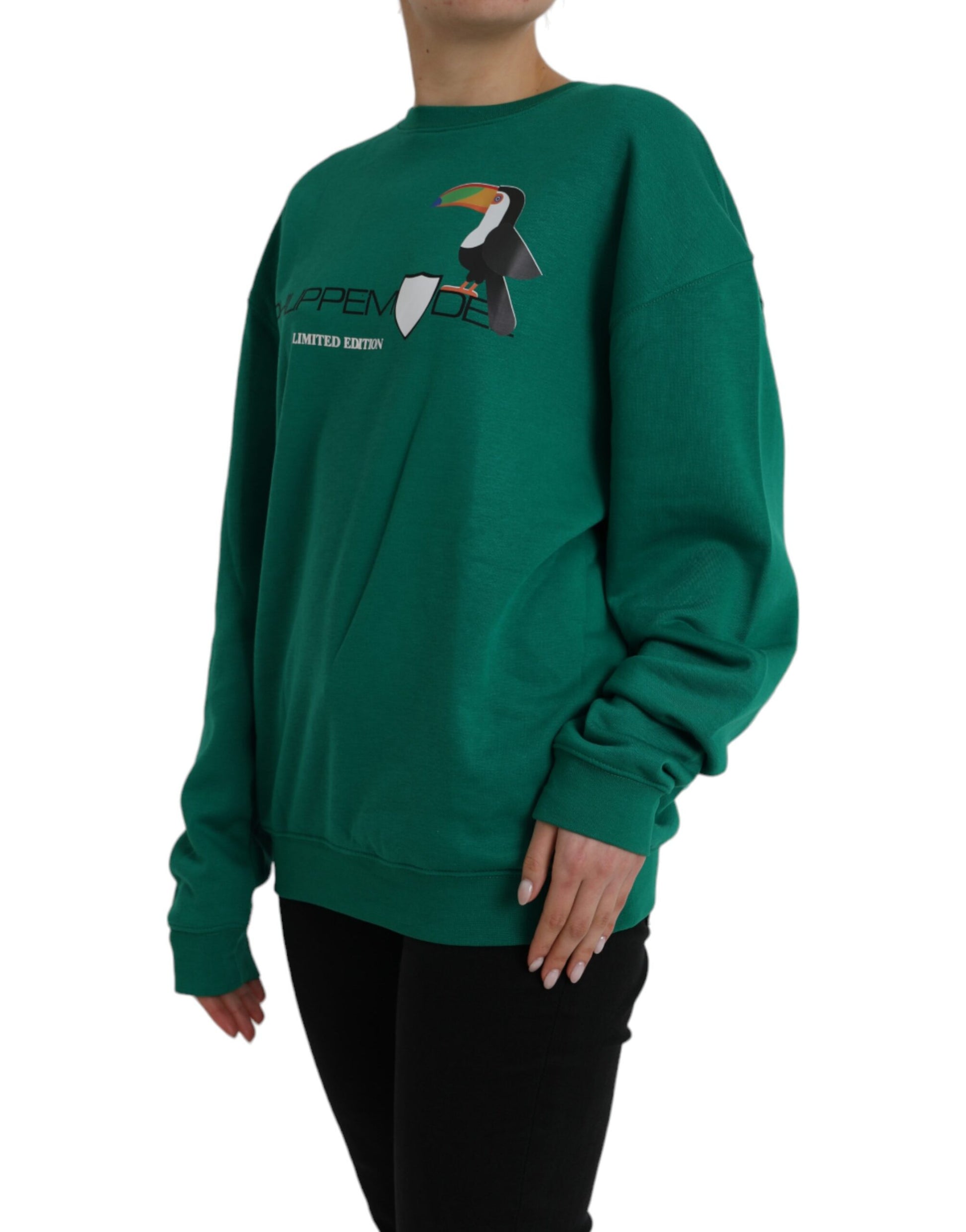 Grüner Pullover mit langen Ärmeln aus Baumwolle mit Logo-Print