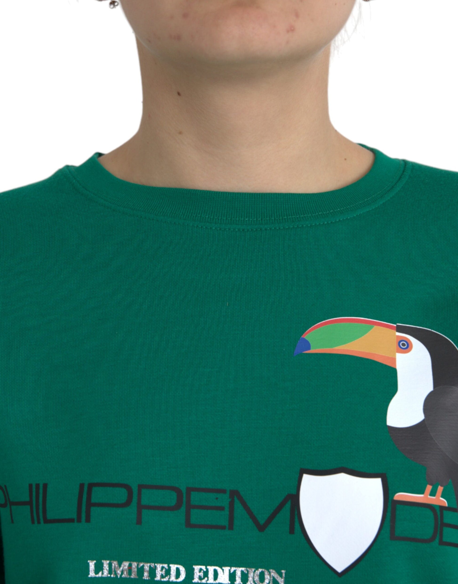 Grüner Pullover mit langen Ärmeln aus Baumwolle mit Logo-Print