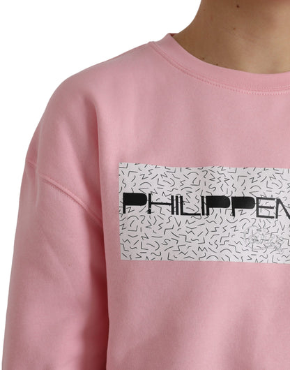 Pink Cotton Logo Long Sleeves Pullover Sweater