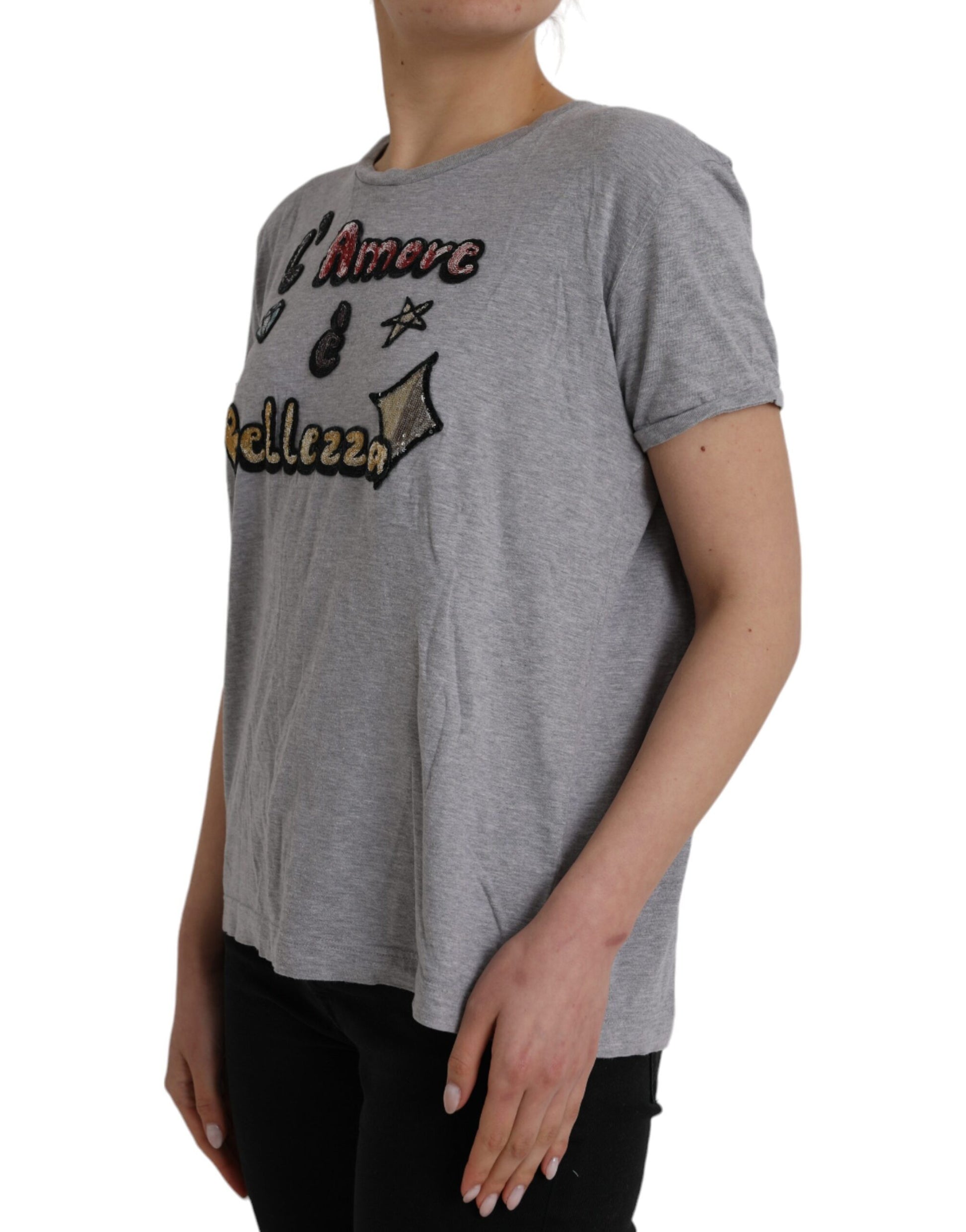 Graues L'Amore E'Bellezza Top-T-Shirt aus Baumwolle