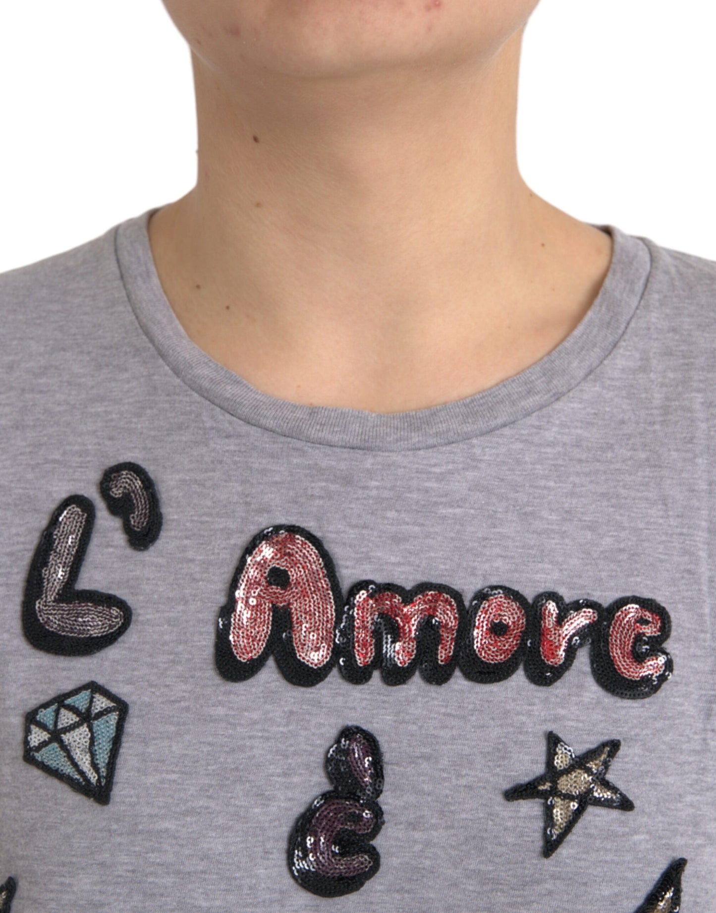 Graues L'Amore E'Bellezza Top-T-Shirt aus Baumwolle