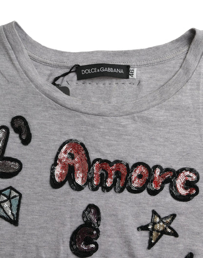 Graues L'Amore E'Bellezza Top-T-Shirt aus Baumwolle