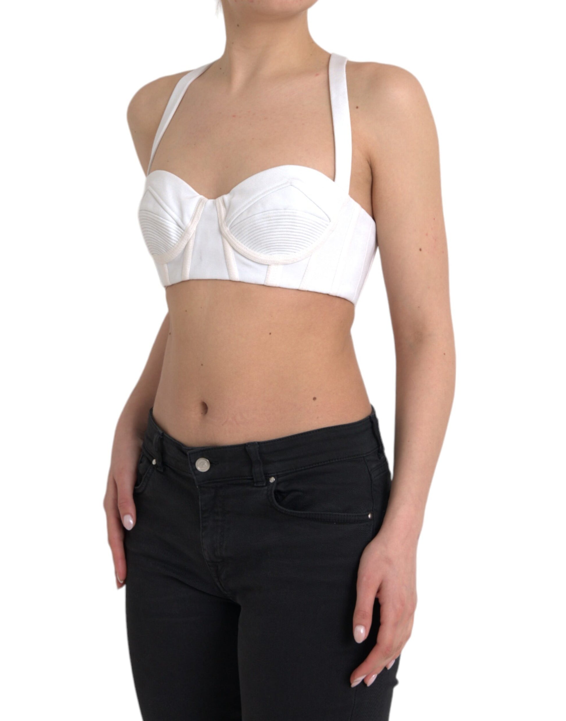 Weißes ärmelloses Bustier-Crop-Top aus Viskose