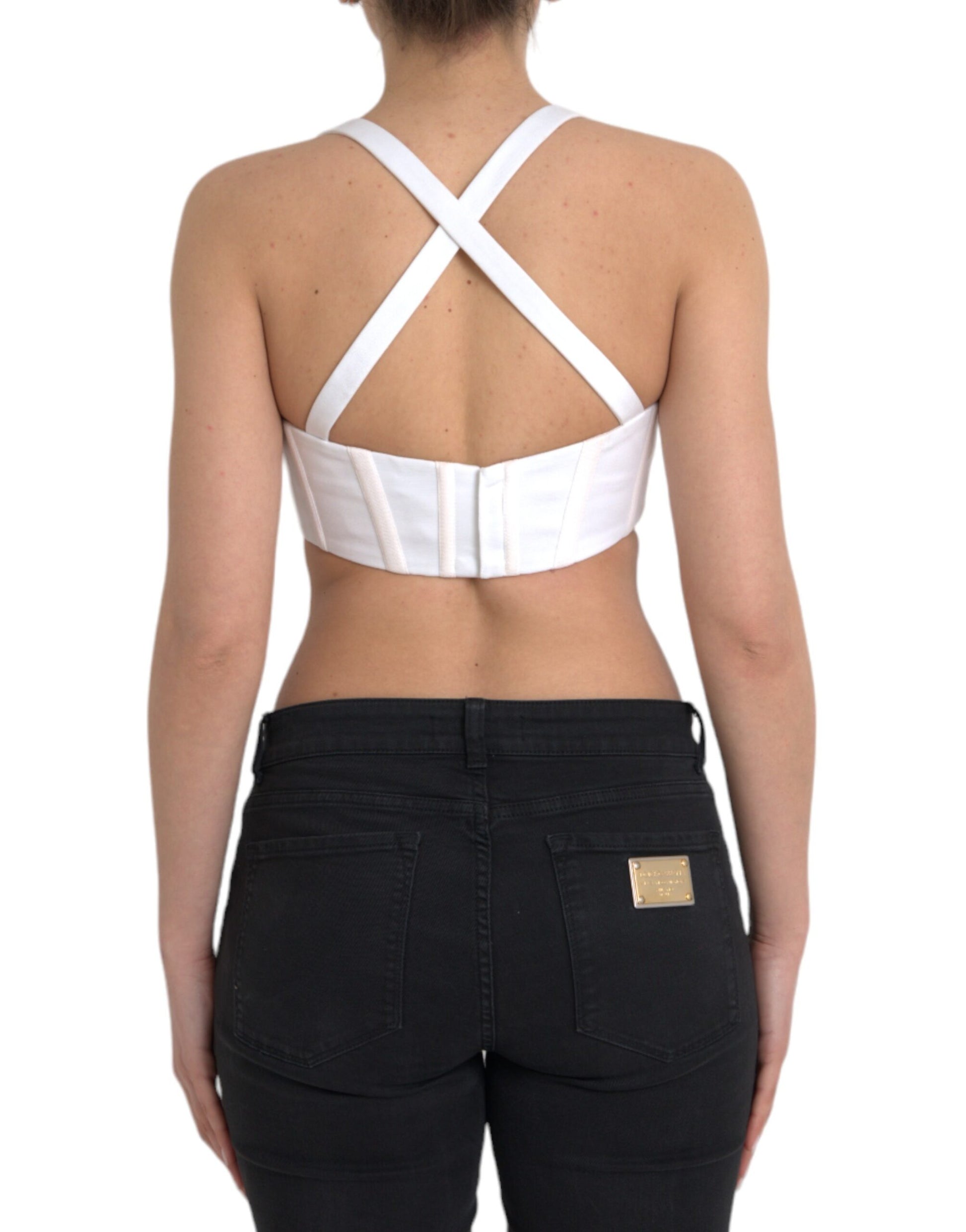 Weißes ärmelloses Bustier-Crop-Top aus Viskose