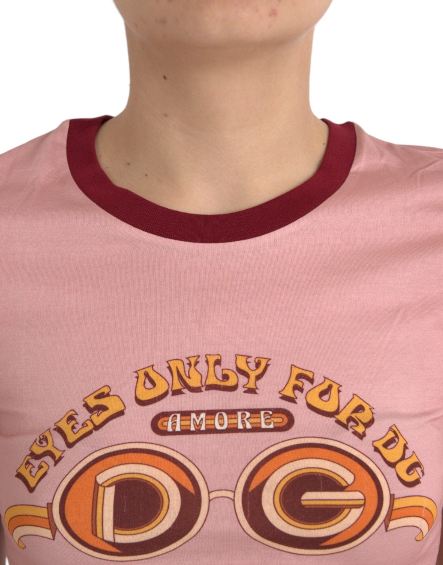 Pink Cotton Short Sleeves Crew Neck T-shirt