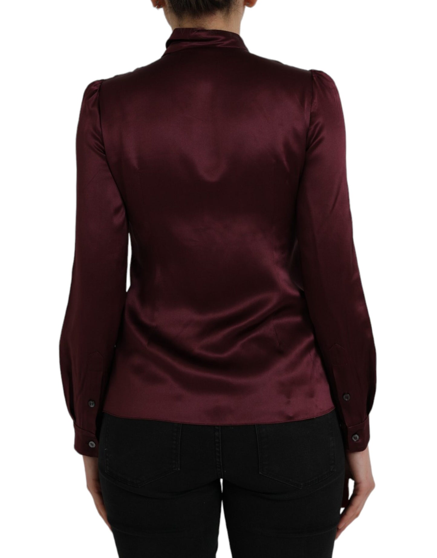 Kastanienbraune Bluse mit langem Arm und Ascot-Kragen