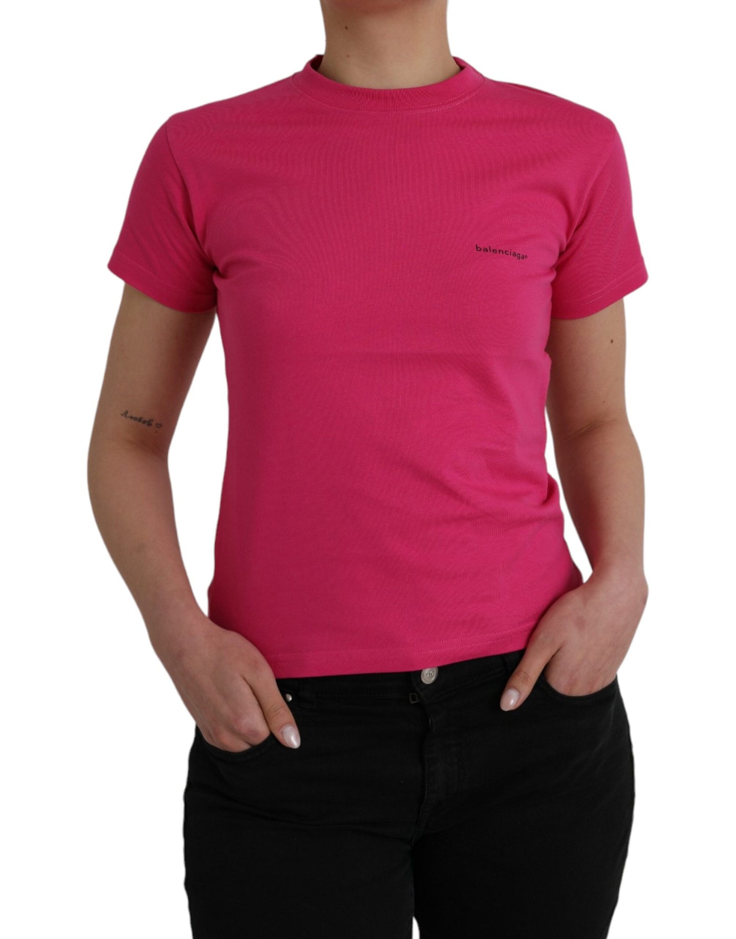 Rosa T-Shirt aus Baumwolle mit Rundhalsausschnitt und kurzen Ärmeln