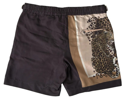 Dunkelbraune Leoparden-Strandmode-Bademode-Shorts