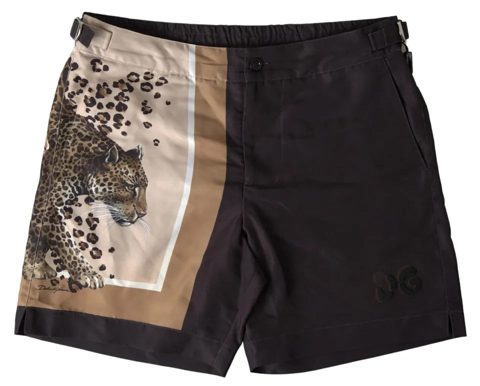 Dunkelbraune Leoparden-Strandmode-Bademode-Shorts