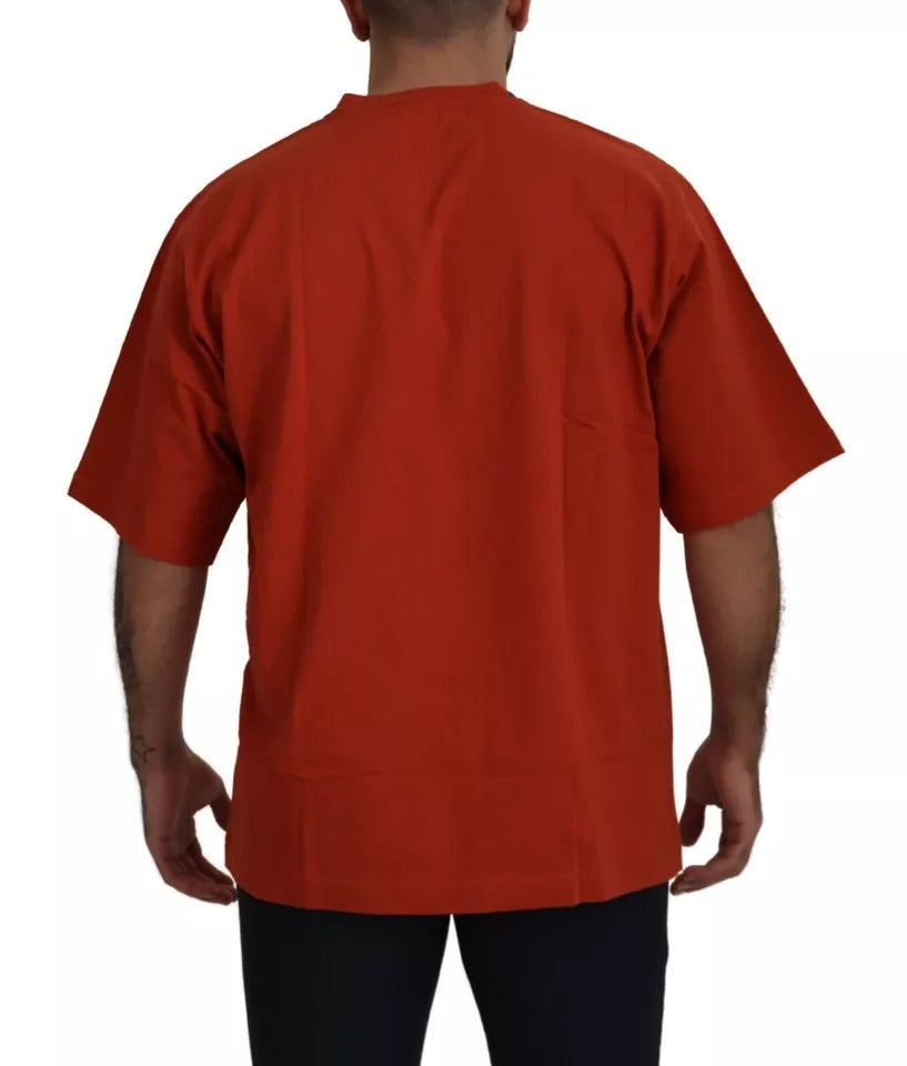 Rotes Baumwoll-T-Shirt mit Rundhalsausschnitt und Logo-Stickerei