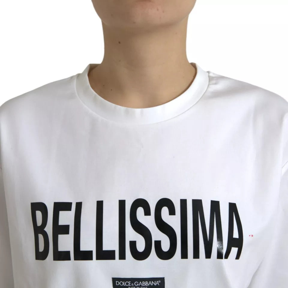 Weißes Bellissima-T-Shirt aus Baumwolle mit Rundhalsausschnitt