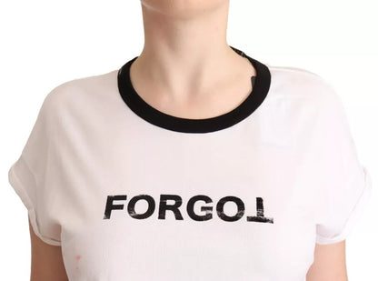 Weißes, kurzärmliges Crop-T-Shirt mit „Forgotten“-Print