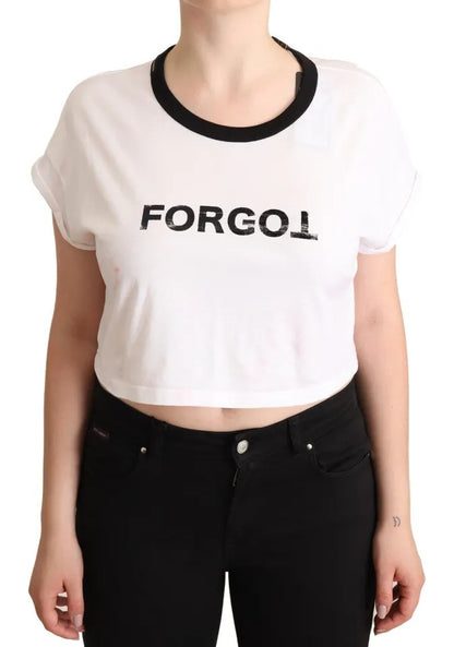 Weißes, kurzärmliges Crop-T-Shirt mit „Forgotten“-Print