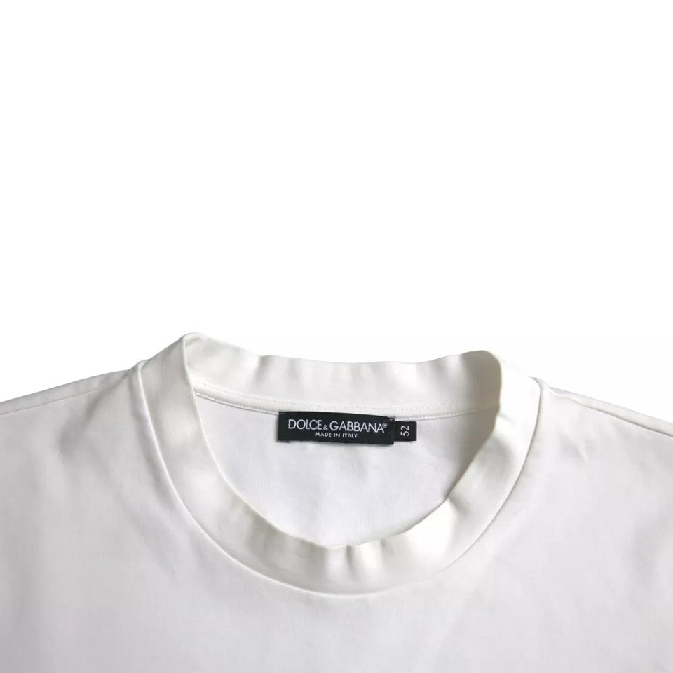 White Logo Embossed Cotton Crewneck T-shirt