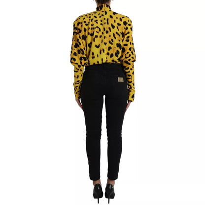 Yellow Leopard Print Long Sleeves Top Blouse