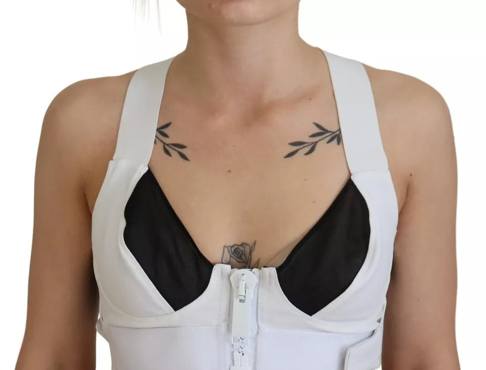 Weißes ärmelloses kurzes Bustier-Top aus Viskose