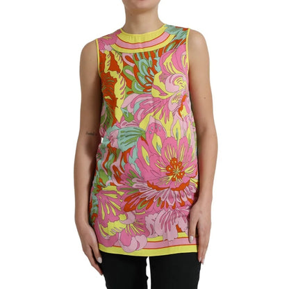 Mehrfarbiges ärmelloses Tanktop aus Seide mit Blumenmuster