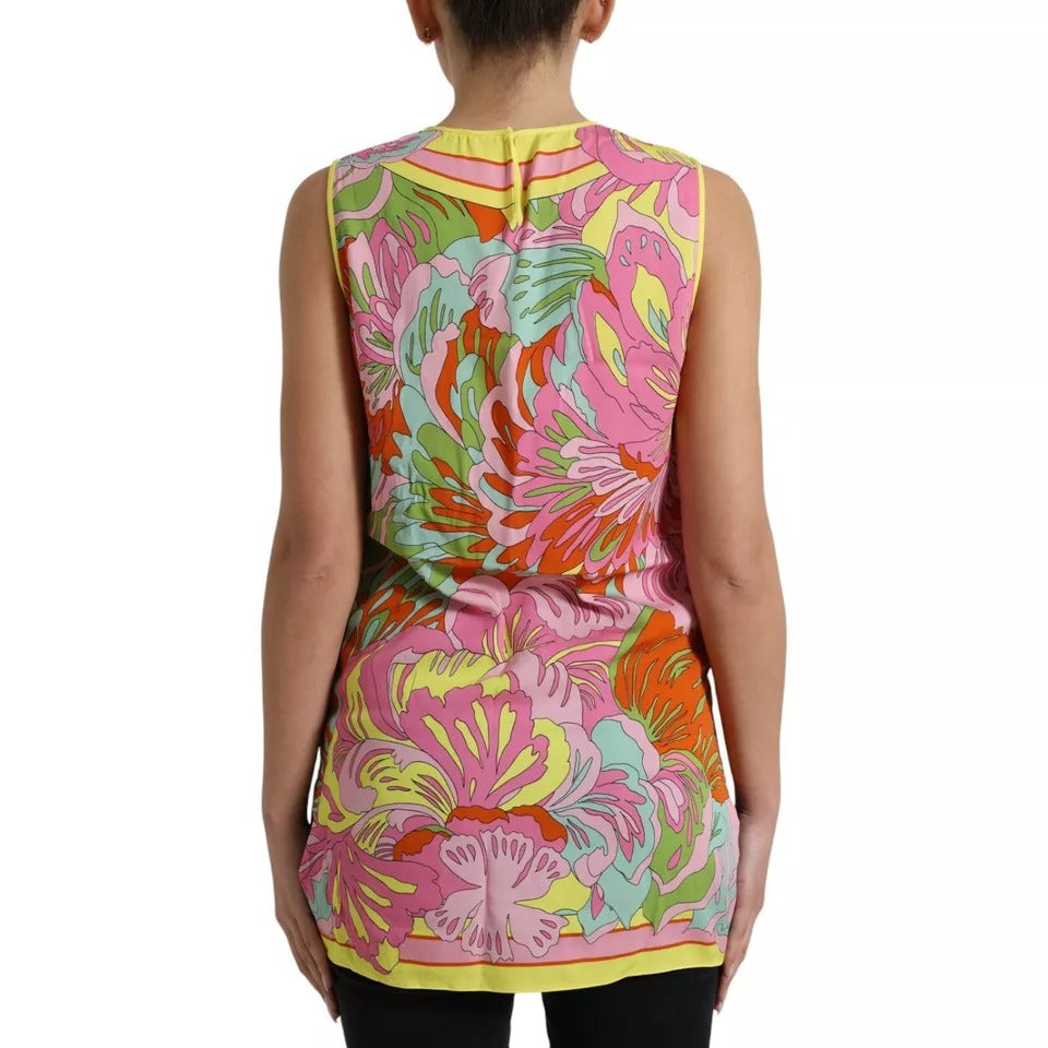 Mehrfarbiges ärmelloses Tanktop aus Seide mit Blumenmuster