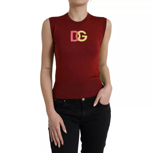 Rot-grünes ärmelloses Tanktop aus Seide mit DG-Logo