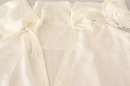 White Blouse Ascot Collar Shirt Silk Button Top