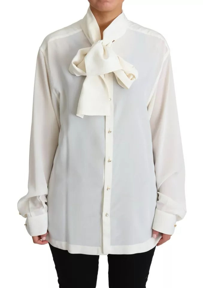 White Blouse Ascot Collar Shirt Silk Top