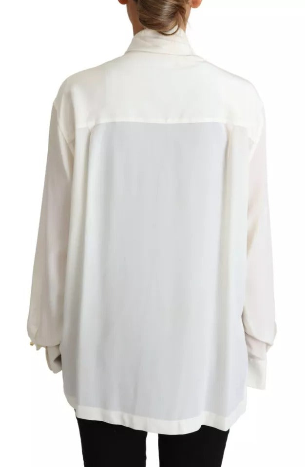 White Blouse Ascot Collar Shirt Silk Top