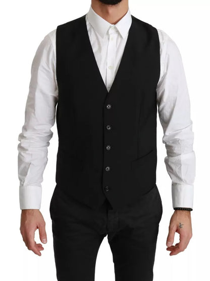 Black Stretch Waistcoat Formal Dress Wool Vest