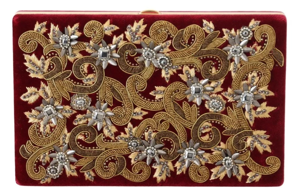 Rote Clutch aus Samt mit Goldrahmen, für Abendveranstaltungen, Partys