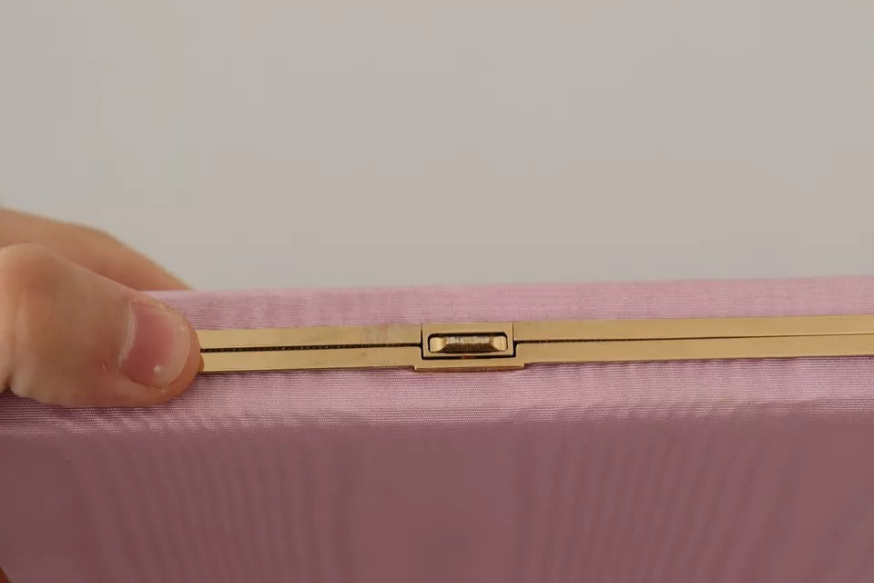 Clutch aus rosa Seide mit Goldrahmen, für Abendveranstaltungen, Partys