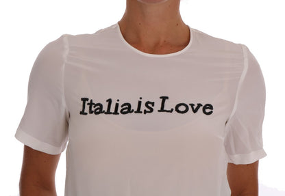 Silk Sequined 'Italia Is Love' White Blouse