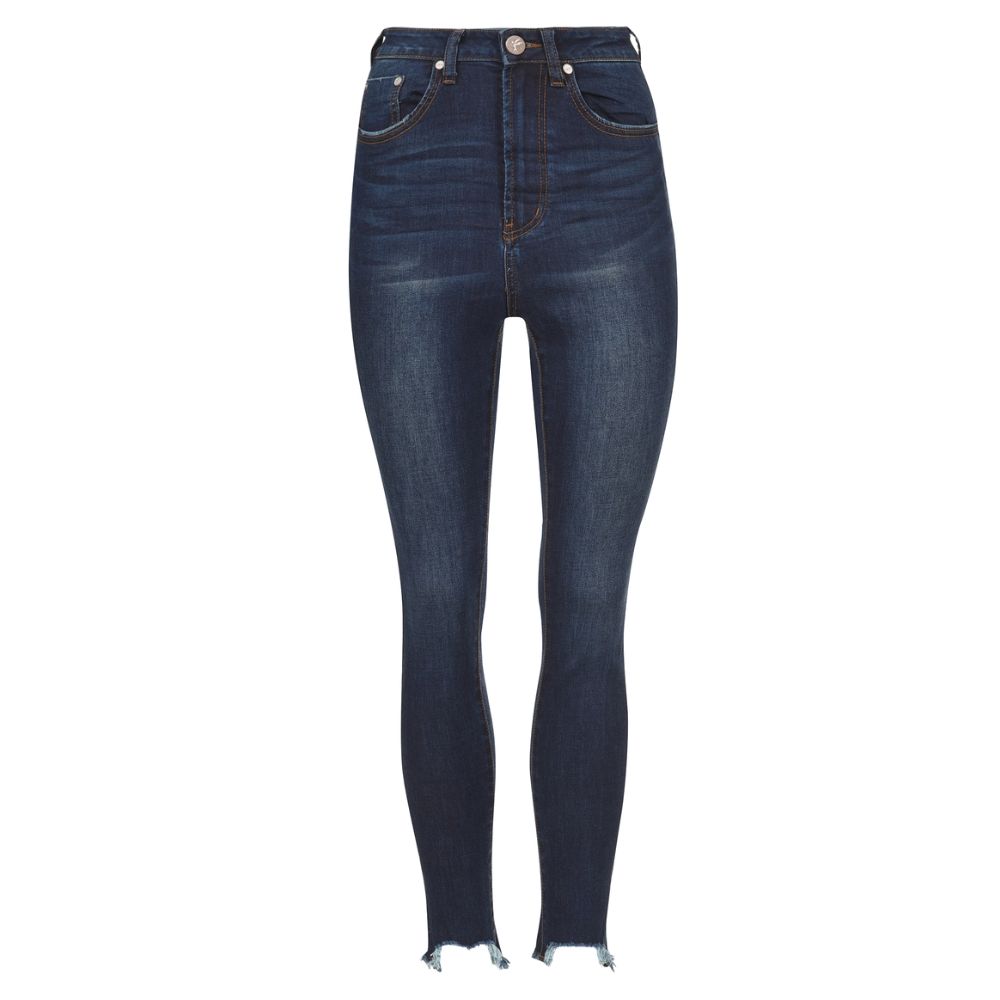 Dark Blue Cotton Women's High-Waisted Skinny Jean