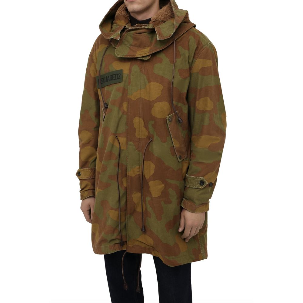 Parka mit Kapuze und Camouflage-Struktur und Lederdetails