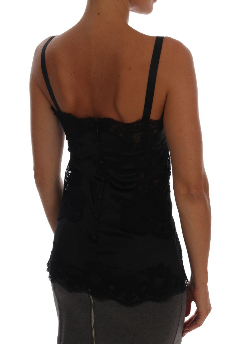 Silk Blend Black Lace Top Dressing Gown