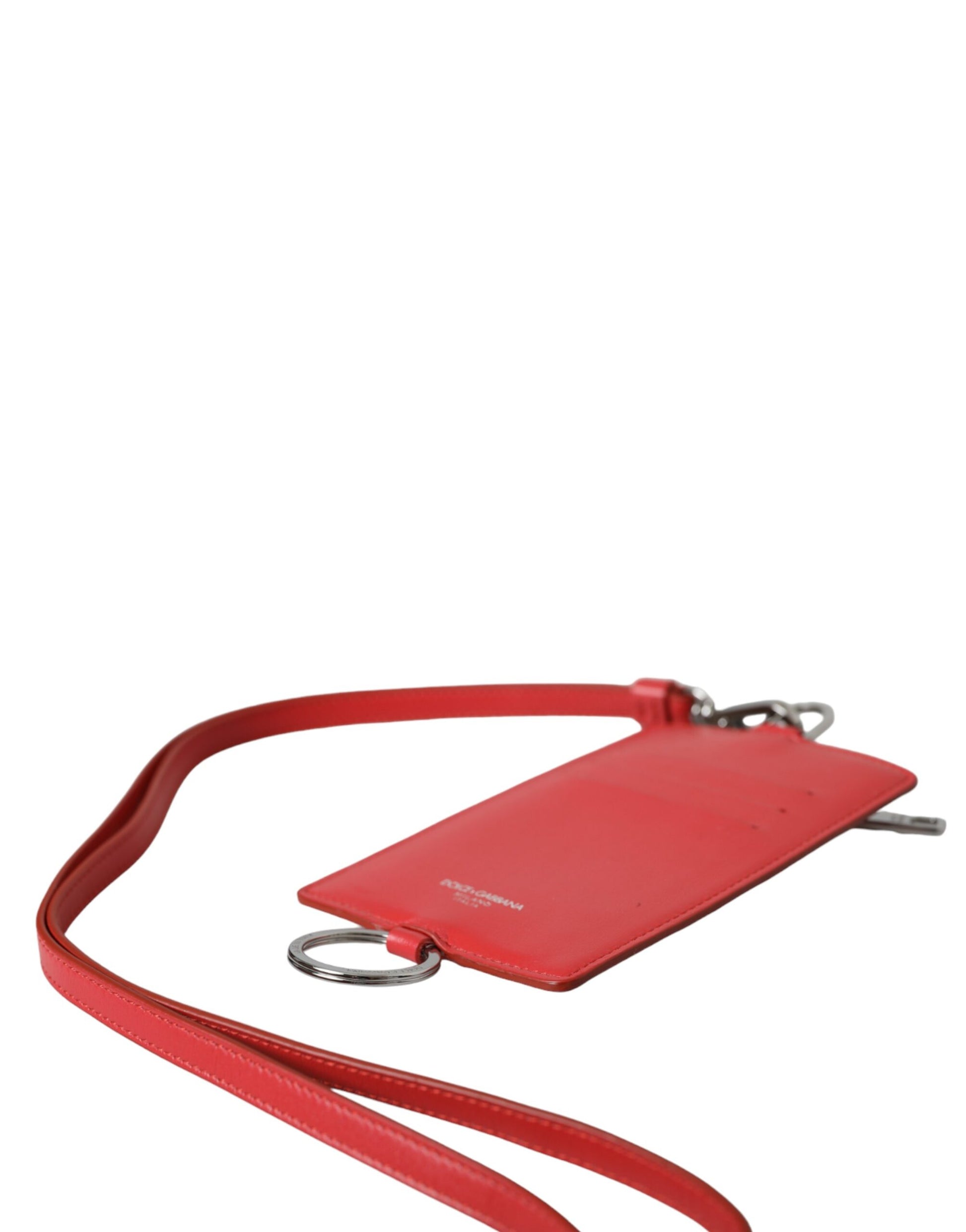 Rotes Kartenetui aus Kalbsleder mit Logo und Lanyard