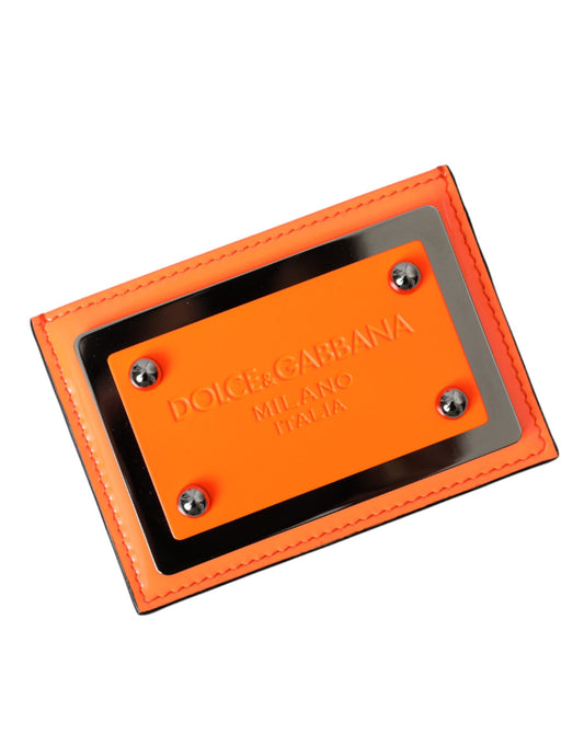 Orange-schwarze Brieftasche mit Kartenhalter aus Leder mit Logo-Schild