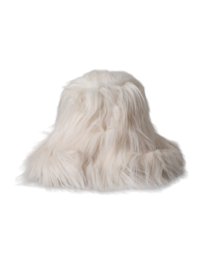 Off White Acrylic Fur Womens Bucket Hat