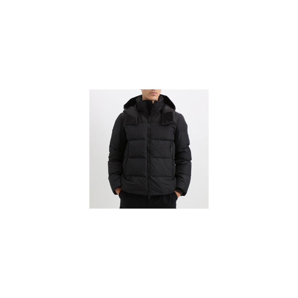 Black Polyester Men's Jacket with Detachable Hood