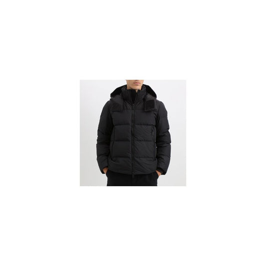 Black Polyester Men Jacket with Detachable Hood