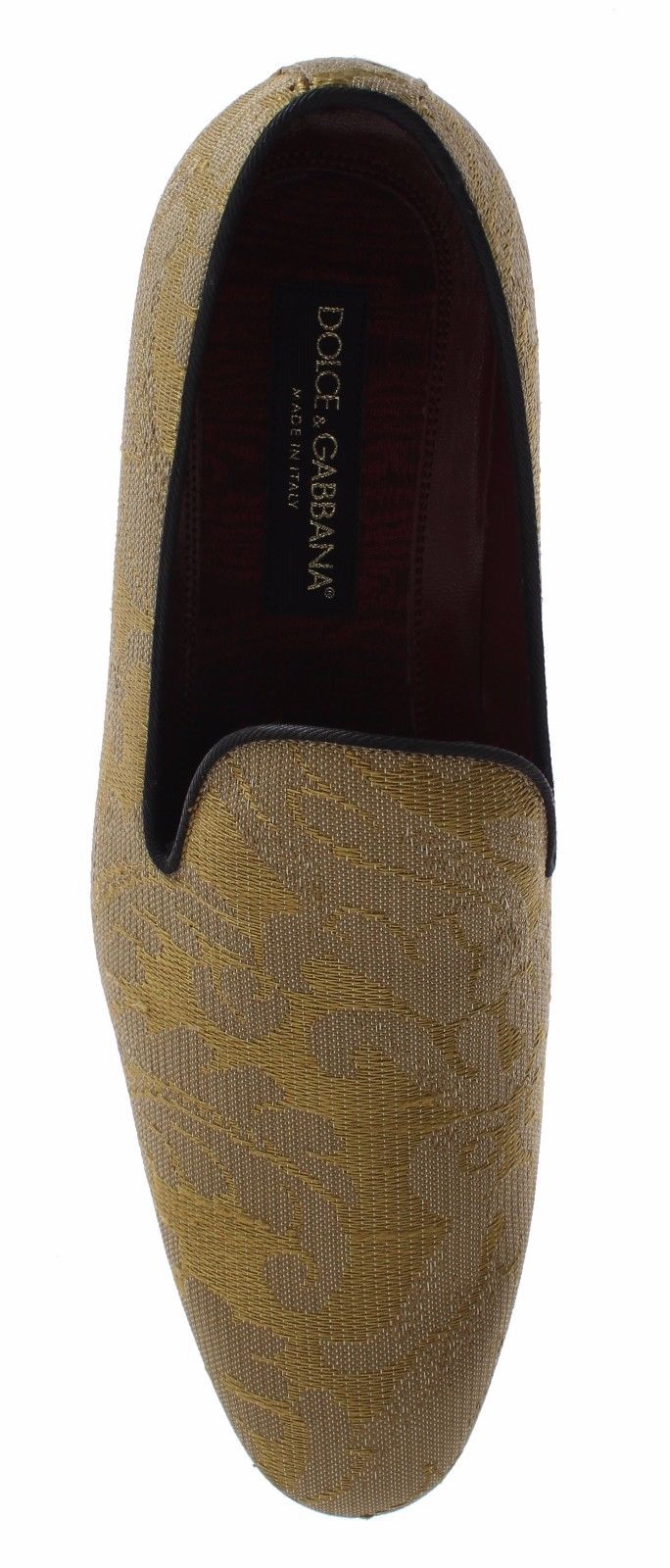 Goldene Loafer aus barocker Seide