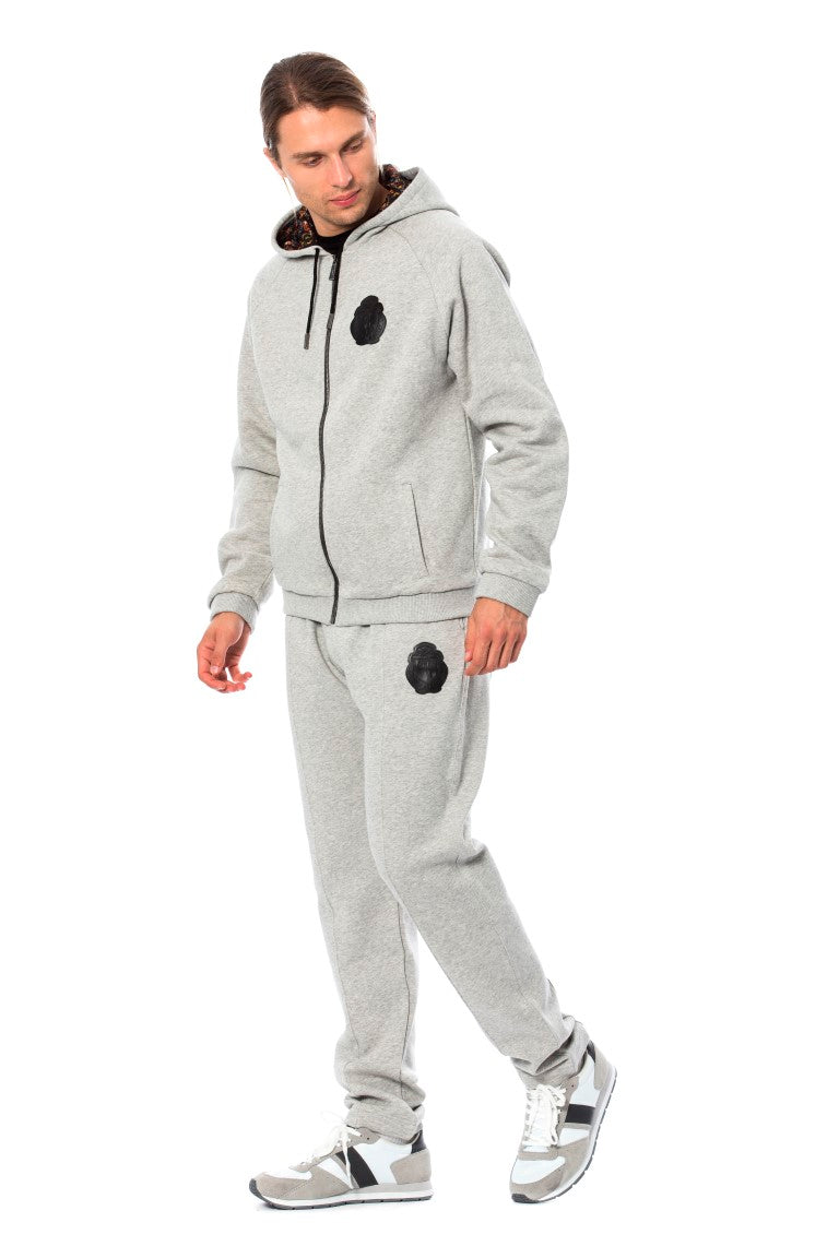 Elegant Gray Hooded Cotton Sweatsuit