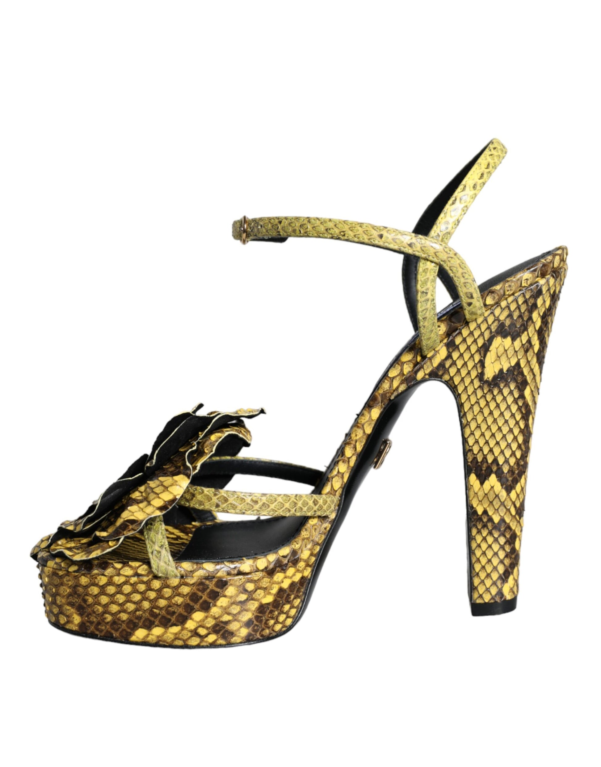 Yellow Exotic Leather Ankle Strap Heels Sandals Shoes