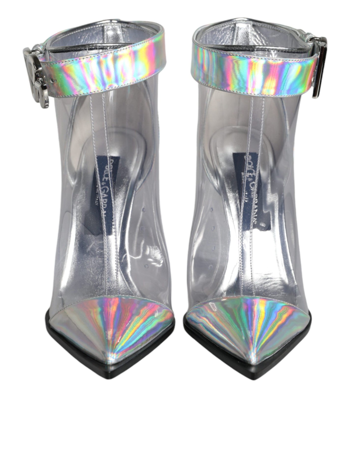 Silber schillernde spitze kurze Stiefel aus PVC