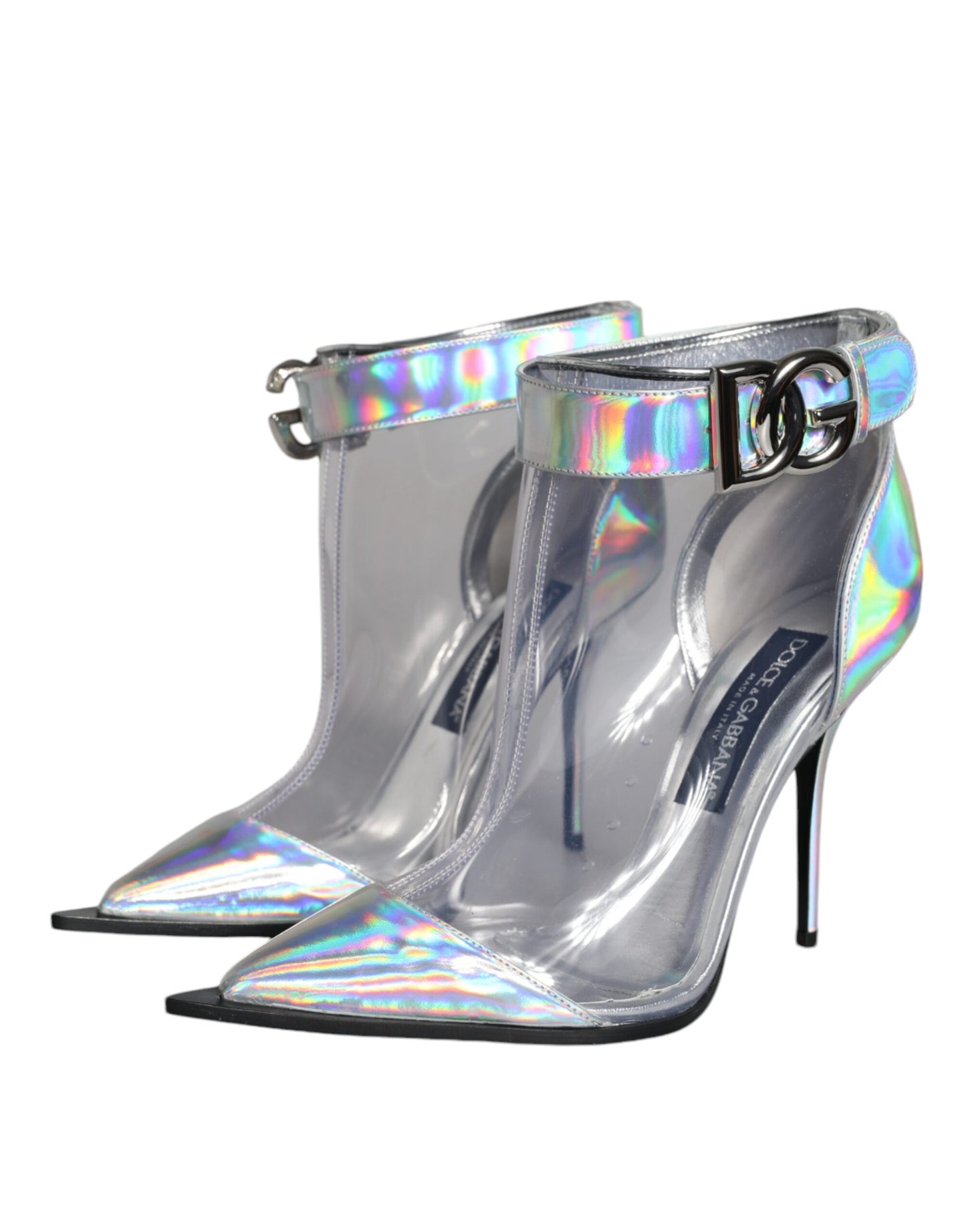 Silber schillernde spitze kurze Stiefel aus PVC