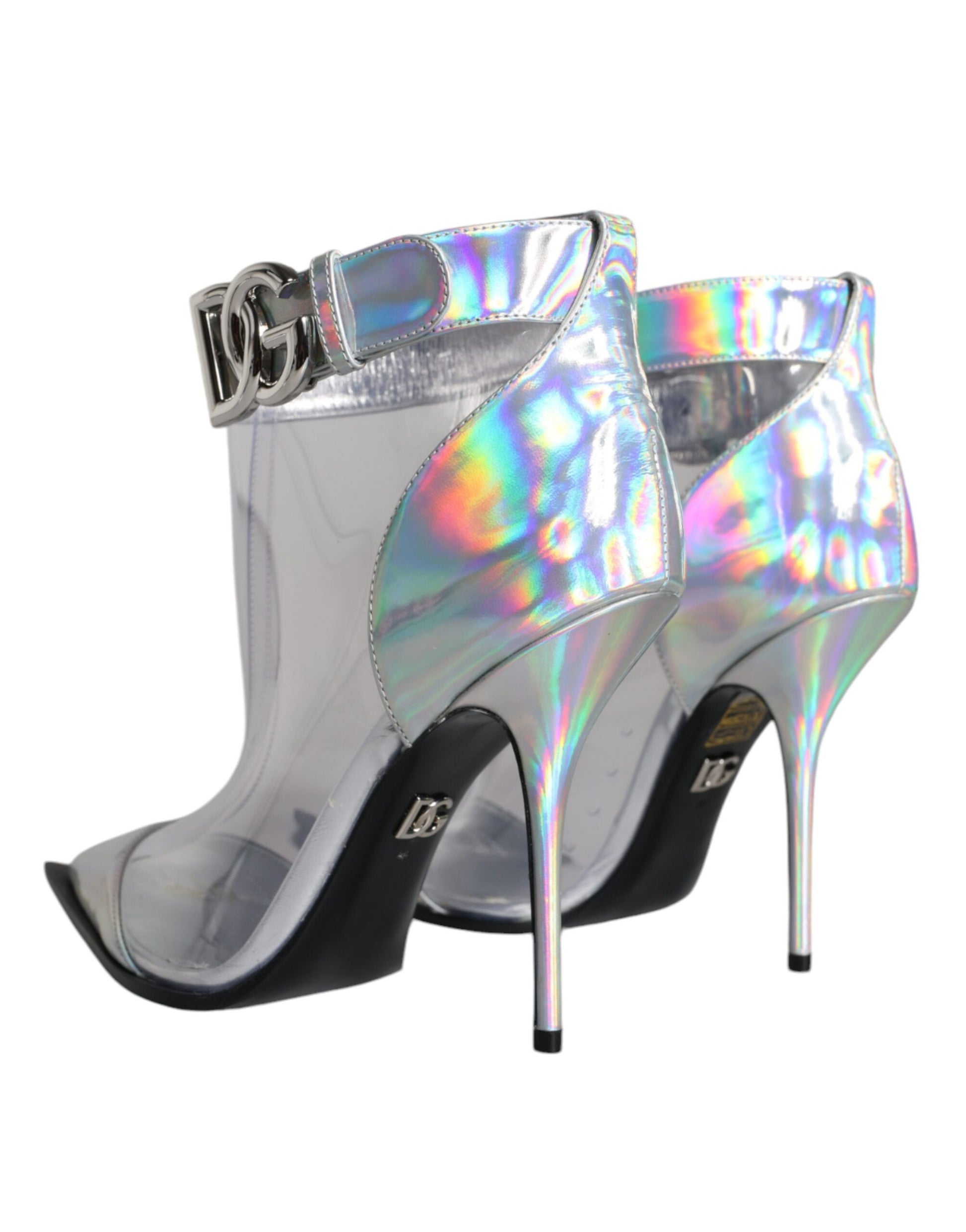 Silber schillernde spitze kurze Stiefel aus PVC