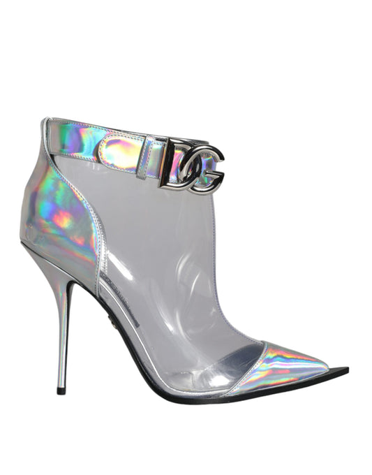 Silber schillernde spitze kurze Stiefel aus PVC