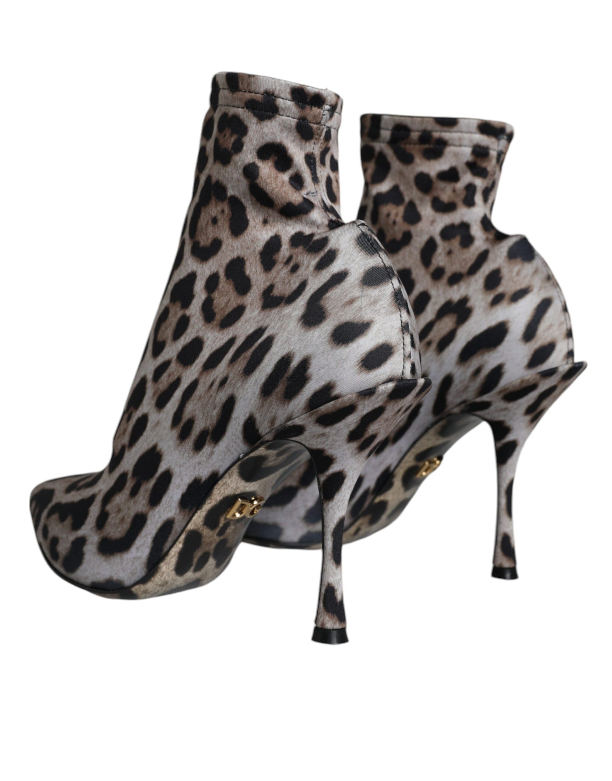 Gray Leopard Stretch Heels Ankle Boots Shoes