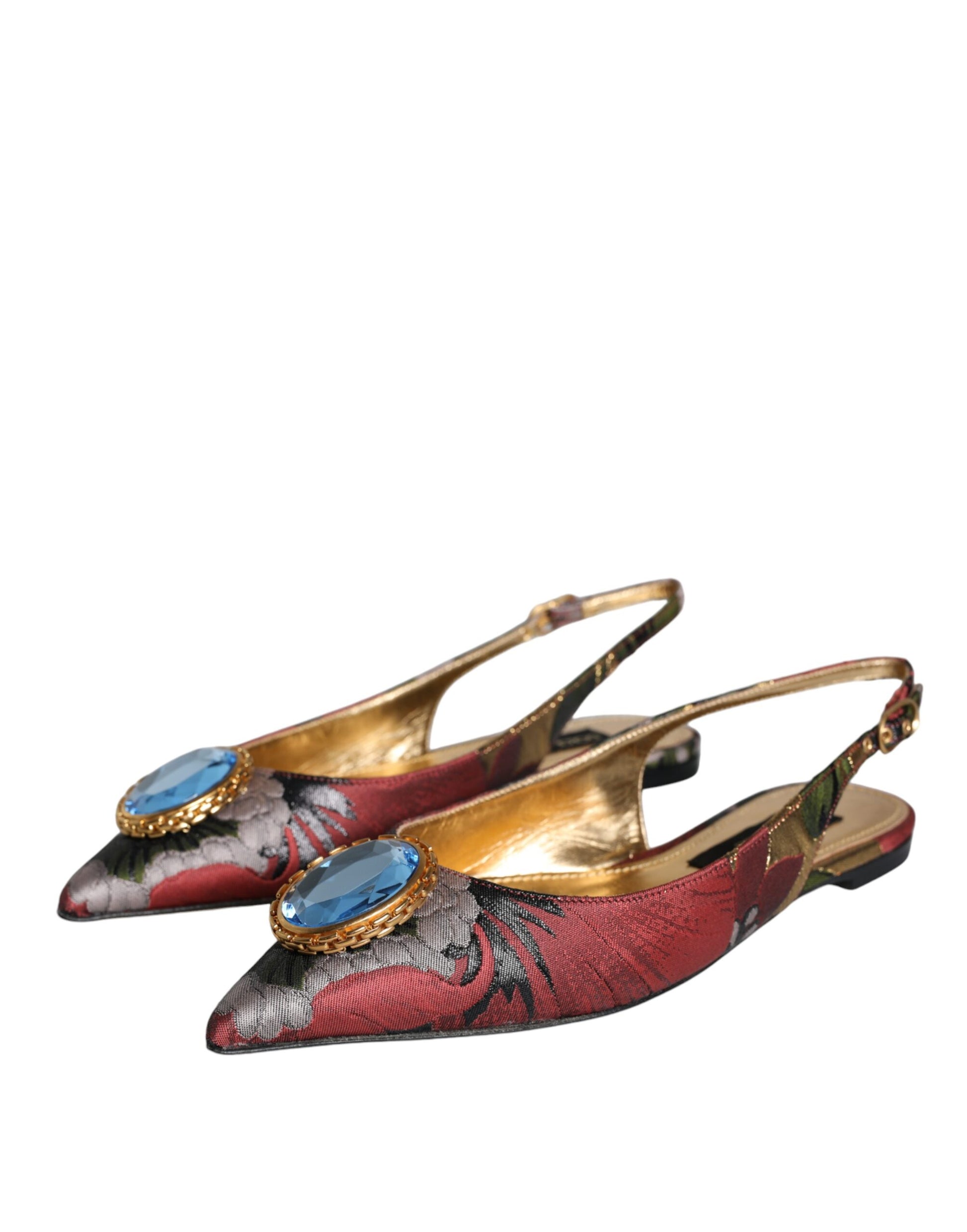 Mehrfarbige flache Slingback-Schuhe mit Jacquard-Kristallen