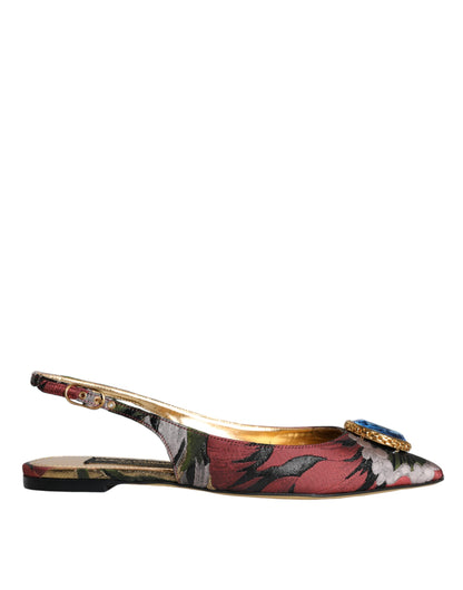 Mehrfarbige flache Slingback-Schuhe mit Jacquard-Kristallen