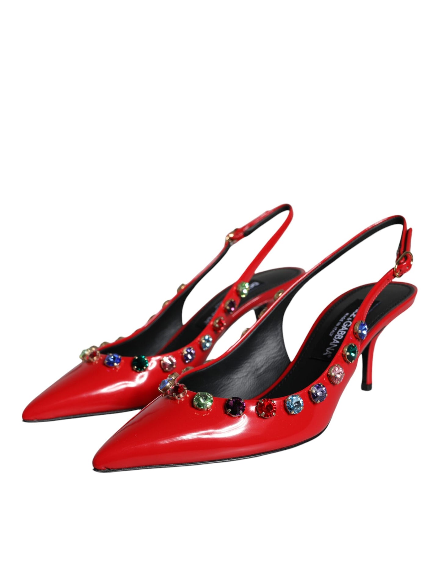 Rote Slingback-Schuhe aus Leder mit Kristallabsatz