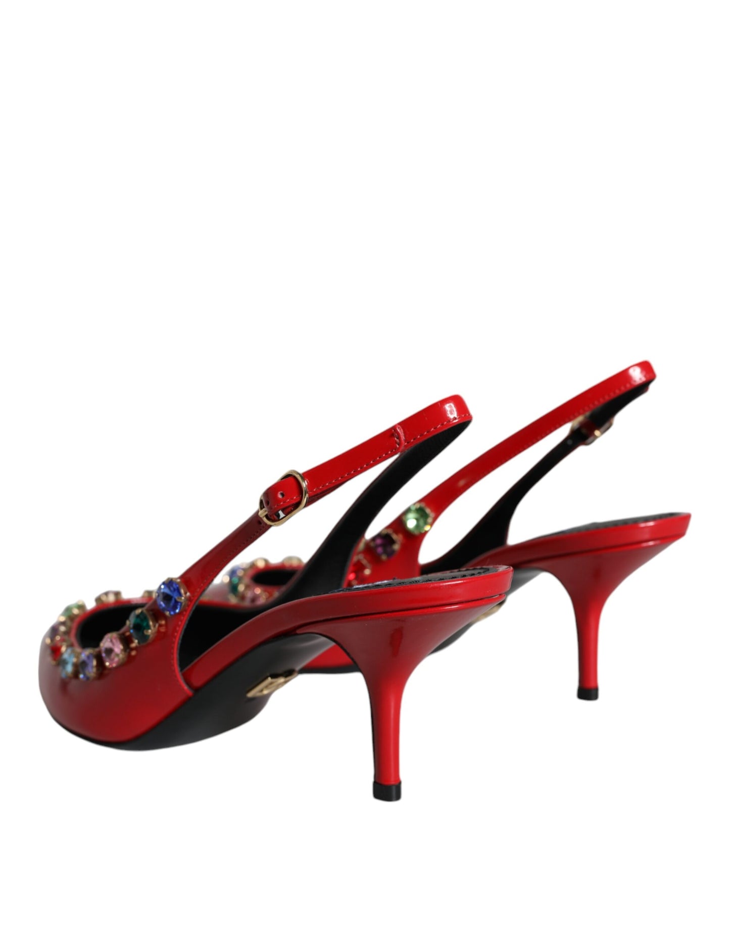 Rote Slingback-Schuhe aus Leder mit Kristallabsatz